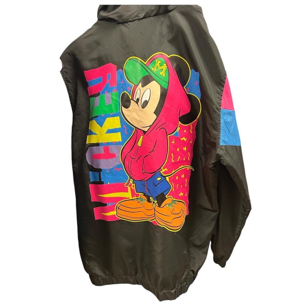 Disney Mickey Men's Black Jacket Pink Retro Style Hoodie Windbreaker